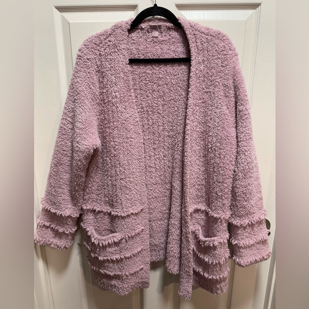 Barefoot Dreams Soft Pink Cardigan fringe ruffles boardwalk size XL